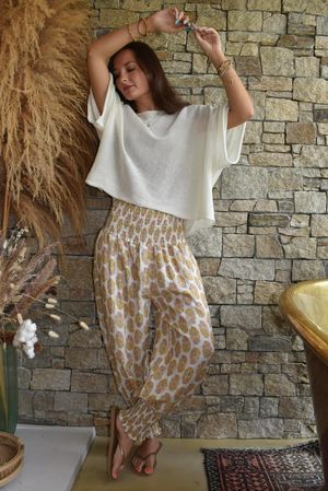 Daughter Of Ibiza Indira Shirring Cuff Pant Ochre & Rose 